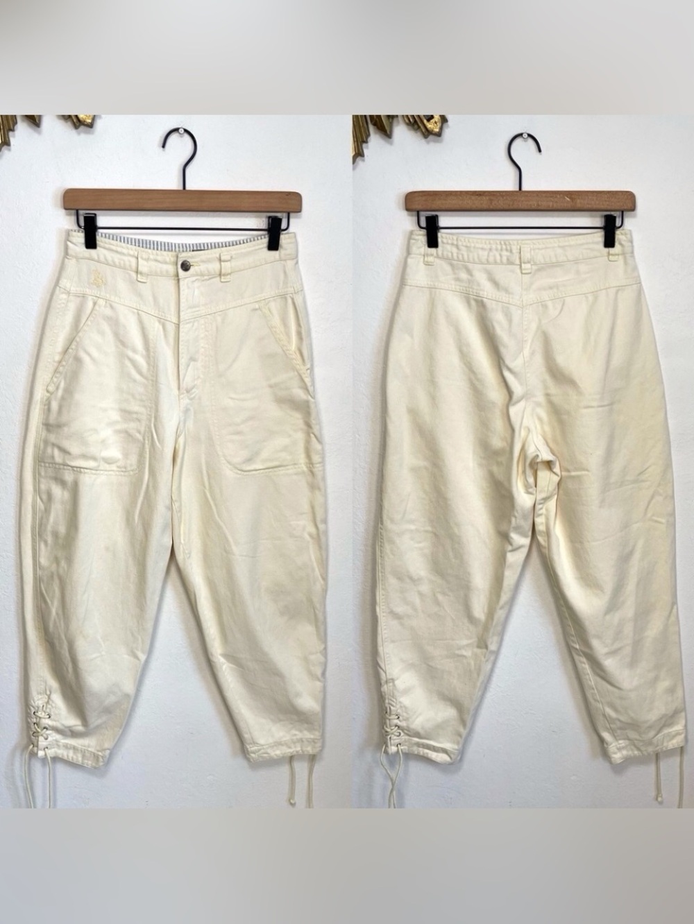 Vintage High Waist Tapered Leg Pants With Patch Pockets
